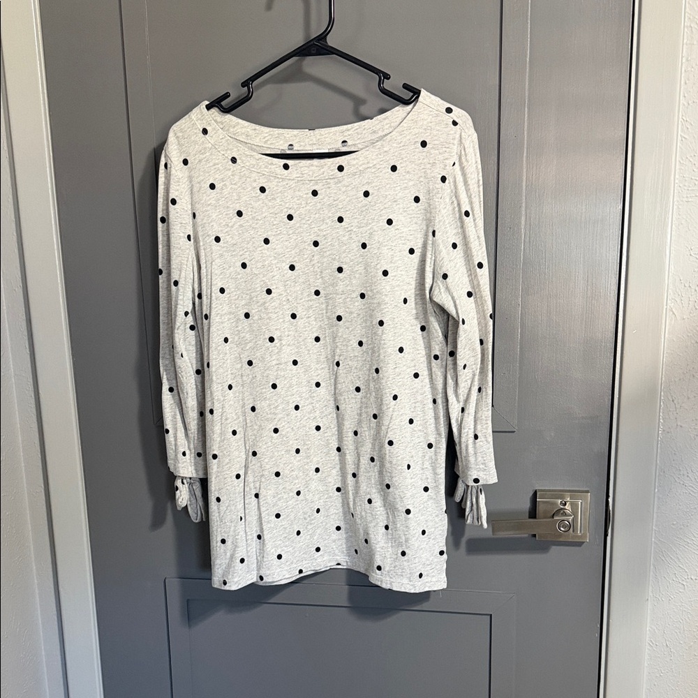 Old Navy Black Polka Dot Top with Boat Neck and ties on the sleeve.